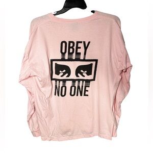 Obey Men’s Long Sleeve 100% Cotton Petal Pink Graphic T-Shirt Sz XL Obey No One